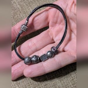 Leather Charm Bracelet With Multiple Charms